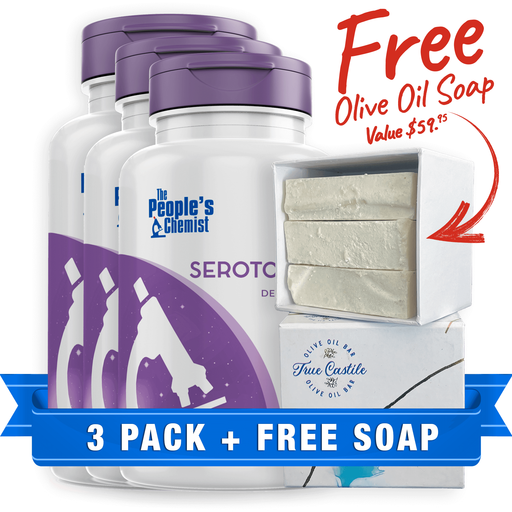 Serotonin 3-pack Special + Free Olive Oil Soap
